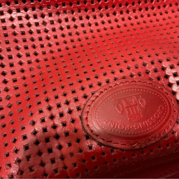 Crosspoint made for Charles Klein Italy  Leather crossbody red perforated - Picture 10 of 15